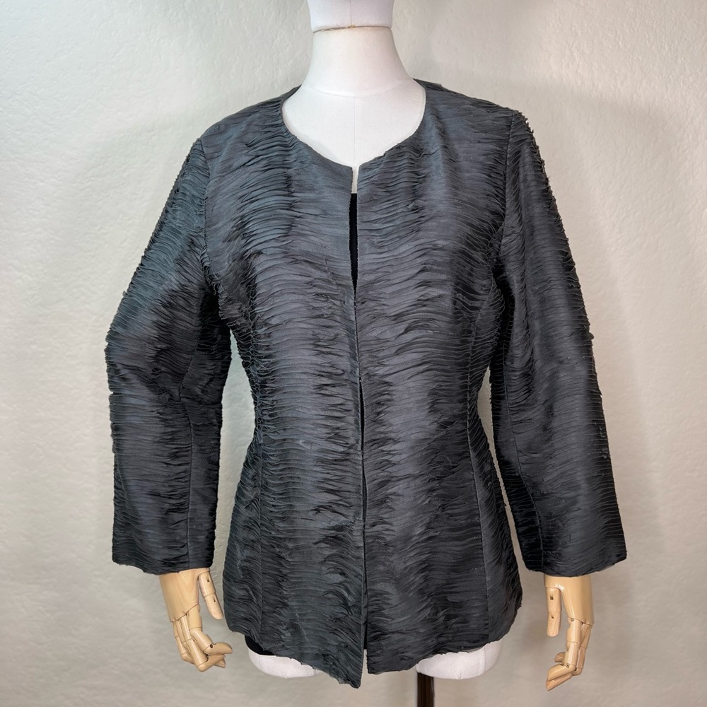 Eileen Fisher Ripple Bindu 100% Silk Jacket Blazer Graphite Size Small EUC